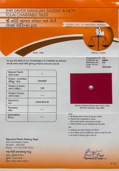 Real pearl 1.26 carat